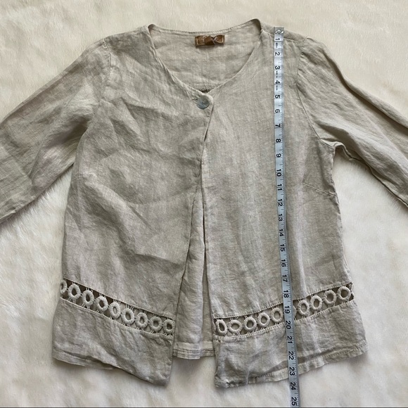 Carla Conti Italian Linen Swing Jacket Cardigan Crochet Accent - Picture 7 of 8